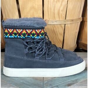 Toms Alpine Gray Suede Faux Fur Waterproof Textile Ankle Booties Womens Size 7